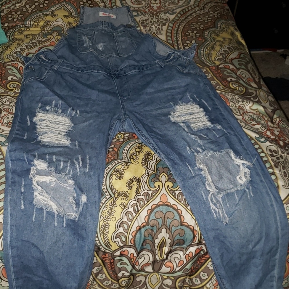 Distressed overalls